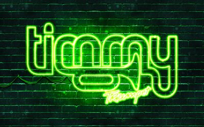 Timmy Trumpet logo vert, 4k, superstars, australien DJs, vert brickwall, Timmy Trumpet logo, Timothy Jude Smith, Timmy Trumpet, stars de la musique, Timmy Trumpet n&#233;on logo