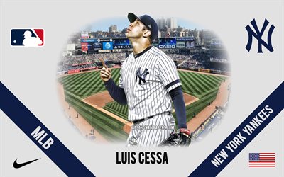 Luis Cessa, New York Yankees, Mexican Baseball Player, MLB, portrait, USA, baseball, Yankee Stadium, New York Yankees logo, Major League Baseball