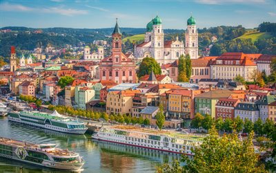 Passau, HDR, la promenade, les villes allemandes, en été, en Bavière, en Allemagne, en Europe