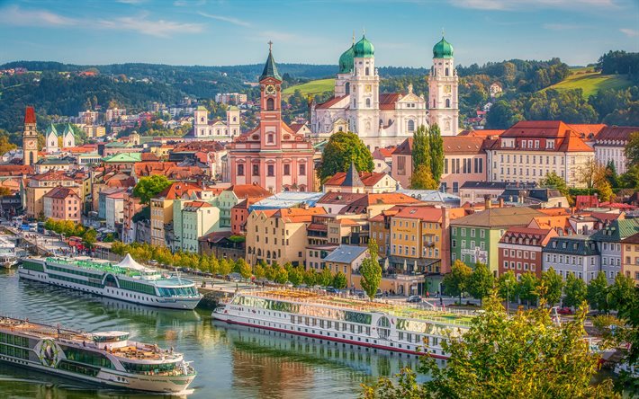 Passau, HDR, 遊歩道, ドイツの都市, 夏, ローワーバヴァリアのバヴァリア, ドイツ, 欧州