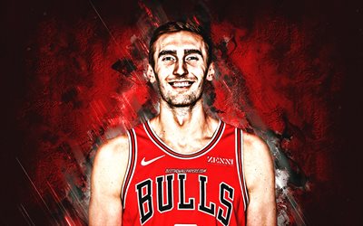 Luke Kornet, NBA, Chicago Bulls, red stone background, American Basketball Player, portrait, USA, basketball, Chicago Bulls players