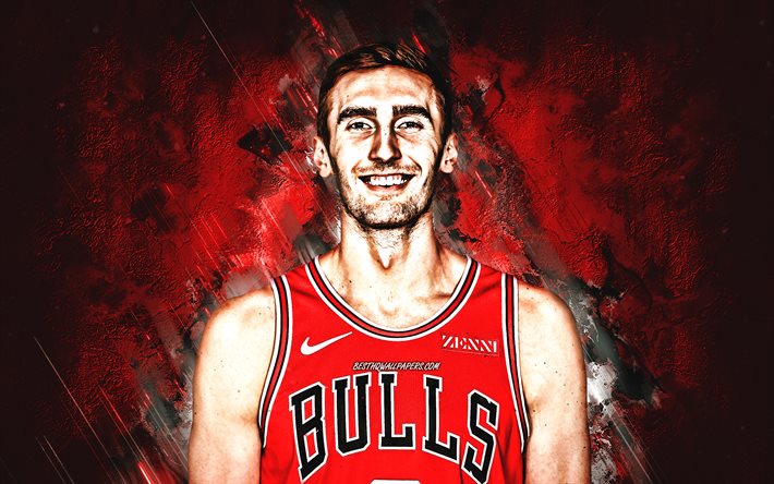 Lucas Kornet, NBA, Chicago Bulls, pedra vermelha de fundo, - Jogador De Basquete Americano, retrato, EUA, basquete, Chicago Bulls jogadores