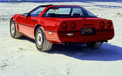Chevrolet Corvette Coupe, 4k, back view, 1986 cars, red Corvette, 1986 Chevrolet Corvette, american cars, Chevrolet