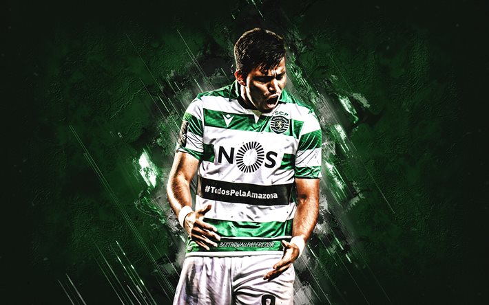 Marcos Acuna, Sporting, portrait, argentinian soccer player, attacking midfielder, green stone background, football, Marcos Javier Acuna