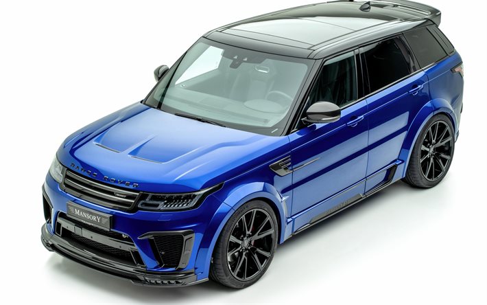 Land Rover, Range Rover Sport, Mansory, front view, exterior, new blue Range Rover, tuning, luxury SUV