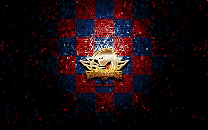 Springfield Myrskylinnut, glitter-logo, AHL, punainen sininen ruudullinen tausta, USA, american hockey team, Springfield Myrskylinnut-logo, mosaiikki taidetta, j&#228;&#228;kiekko, Amerikassa