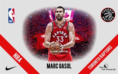 Marc Gasol, Toronto Raptors, Spanish Basketball Player, NBA, portrait, USA, basketball, Scotiabank Arena, Toronto Raptors logo