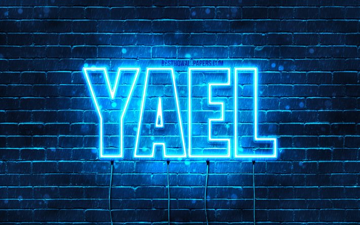 Yael, 4k, sfondi per il desktop con i nomi, il testo orizzontale, Yael nome, Felice Compleanno Yael, neon blu, foto con Yael nome