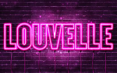 grattis p&#229; f&#246;delsedagen louvelle, 4k, rosa neonljus, louvelle namn, kreativ, louvelle grattis p&#229; f&#246;delsedagen, louvelle birthday, popul&#228;ra franska kvinnonamn, bild med louvelle namn, louvelle