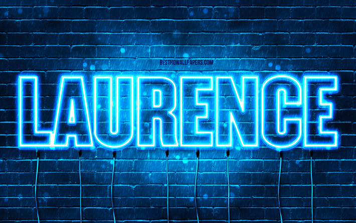 Happy Birthday Laurence, 4k, blue neon lights, Laurence name, creative, Laurence Happy Birthday, Laurence Birthday, popular french male names, picture with Laurence name, Laurence