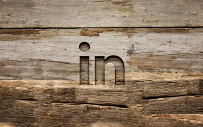 LinkedIn wooden logo, 4K, wooden backgrounds, social networks, LinkedIn logo, creative, wood carving, LinkedIn