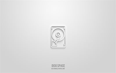 Disk space 3d icon, white background, 3d symbols, Disk space, hosting icons, 3d icons, Disk space sign, hosting 3d icons
