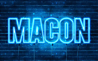 Happy Birthday Macon, 4k, blue neon lights, Macon name, creative, Macon Happy Birthday, Macon Birthday, popular french male names, picture with Macon name, Macon