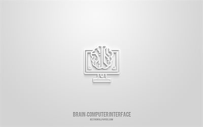 Brain-computer interface 3d icon, white background, 3d symbols, Brain-computer interface, technology icons, 3d icons, Brain-computer interface sign, technology 3d icons