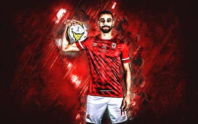 Amr Elsolia, Al Ahly SC, Egyptian footballer, red stone background, football, Egypt, Al Ahly