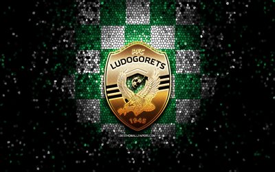 PFC Ludogorets Razgrad, glitter logo, Parva liga, green white checkered background, soccer, bulgarian football club, Ludogorets logo, mosaic art, football, Ludogorets FC