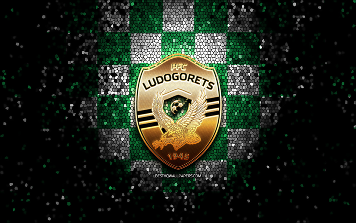 pfc ludogorets razgrad, logotipo brillante, parva liga, fondo verde a cuadros blanco, f&#250;tbol, ​​club de f&#250;tbol b&#250;lgaro, logotipo de ludogorets, arte de mosaico, ​​ludogorets fc