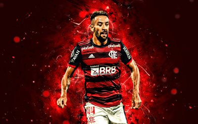Mauricio Isla, 4k, 2022, red neon lights, Flamengo FC, Chilean footballers, Serie A, football, Mauricio Isla Flamengo, Mauricio Isla 4K
