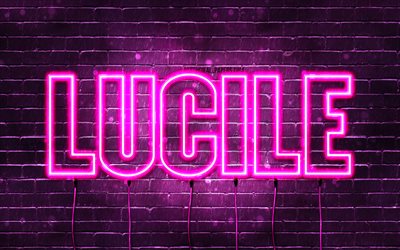 Happy Birthday Lucile, 4k, pink neon lights, Lucile name, creative, Lucile Happy Birthday, Lucile Birthday, popular french female names, picture with Lucile name, Lucile