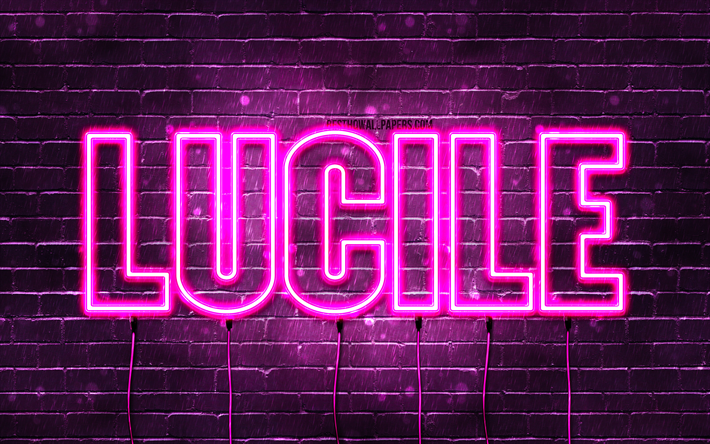 happy birthday lucile, 4k, rosa neonljus, lucile namn, kreativ, lucile grattis p&#229; f&#246;delsedagen, lucile birthday, popul&#228;ra franska kvinnonamn, bild med lucile namn, lucile