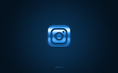 instagram-logo, sininen kiilt&#228;v&#228; logo, instagram-metallitunnus, sininen hiilikuiturakenne, instagram, tuotemerkit, luova taide, instagram-tunnus