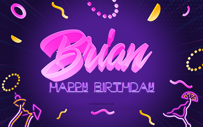 Happy Birthday Brian, 4k, Purple Party Background, Brian, creative art, Happy Brian birthday, Brian name, Brian Birthday, Birthday Party Background