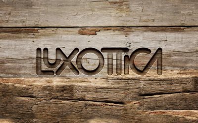 Luxottica wooden logo, 4K, wooden backgrounds, brands, Luxottica logo, creative, wood carving, Luxottica