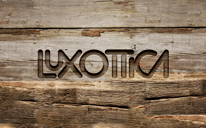 logotipo de madera de luxottica, 4k, fondos de madera, marcas, logotipo de luxottica, creativo, tallado en madera, luxottica