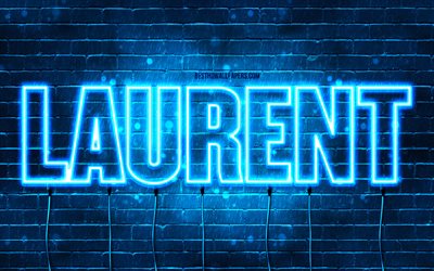 Happy Birthday Laurent, 4k, blue neon lights, Laurent name, creative, Laurent Happy Birthday, Laurent Birthday, popular french male names, picture with Laurent name, Laurent