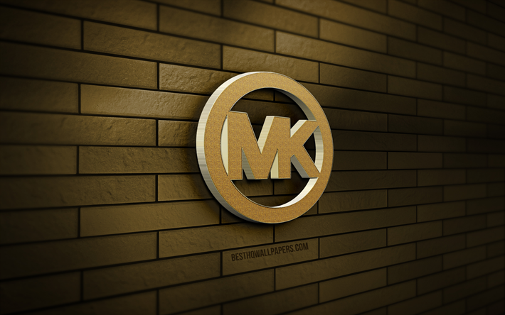 logotipo de michael kors en 3d, 4k, pared de ladrillo marr&#243;n, creativo, marcas, logotipo de michael kors, arte 3d, michael kors