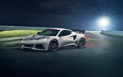 Lotus Emira GT4, 4k, raceway, 2022 cars, supercars, night race, 2022 Lotus Emira GT4, Lotus