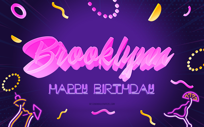 Happy Birthday Brooklynn, 4k, Purple Party Background, Brooklynn, creative art, Happy Brooklynn birthday, Brooklynn name, Brooklynn Birthday, Birthday Party Background