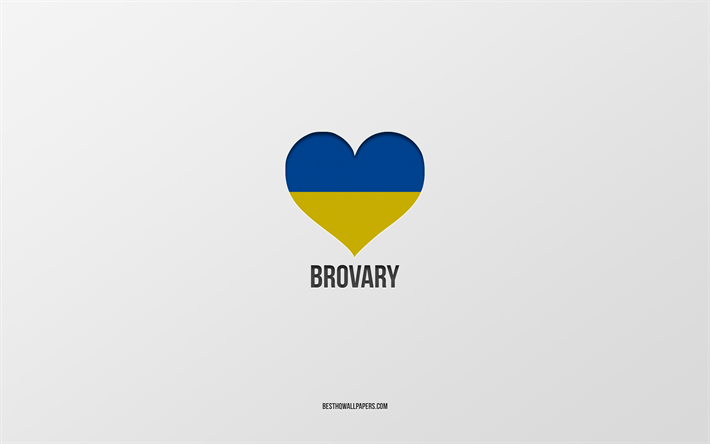 j aime brovary, villes ukrainiennes, jour de brovary, fond gris, brovary, ukraine, coeur de drapeau ukrainien, villes pr&#233;f&#233;r&#233;es, love brovary