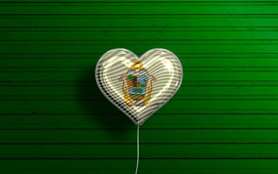 I Love Manaus, 4k, realistic balloons, green wooden background, Day of Manaus, brazilian cities, flag of Manaus, Brazil, balloon with flag, cities of Brazil, Manaus flag, Manaus