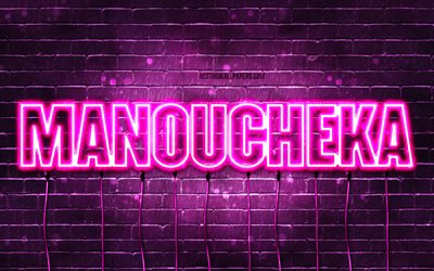 Happy Birthday Manoucheka, 4k, pink neon lights, Manoucheka name, creative, Manoucheka Happy Birthday, Manoucheka Birthday, popular french female names, picture with Manoucheka name, Manoucheka