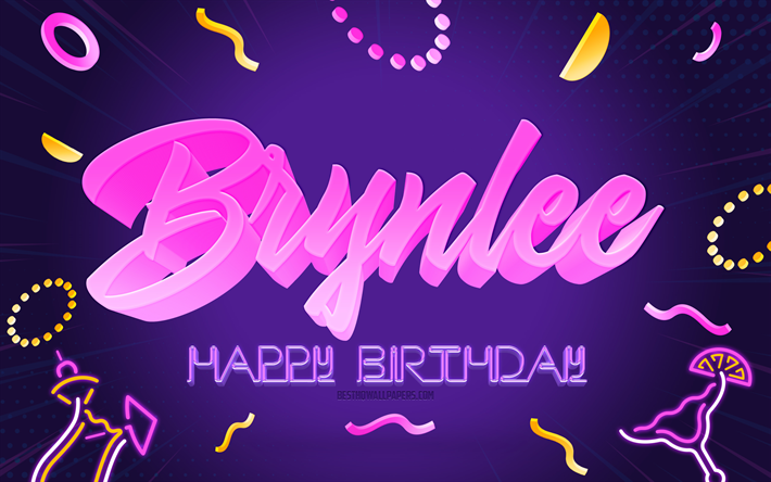 Happy Birthday Brynlee, 4k, Purple Party Background, Brynlee, creative art, Happy Brynlee birthday, Brynlee name, Brynlee Birthday, Birthday Party Background