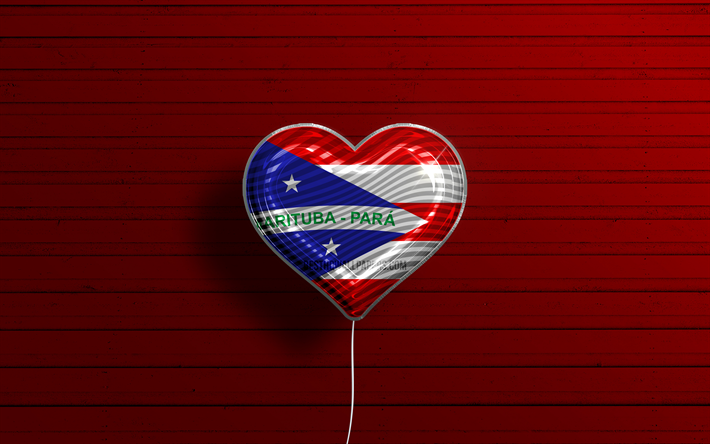 I Love Marituba, 4k, realistic balloons, red wooden background, Day of Marituba, brazilian cities, flag of Marituba, Brazil, balloon with flag, cities of Brazil, Marituba flag, Marituba