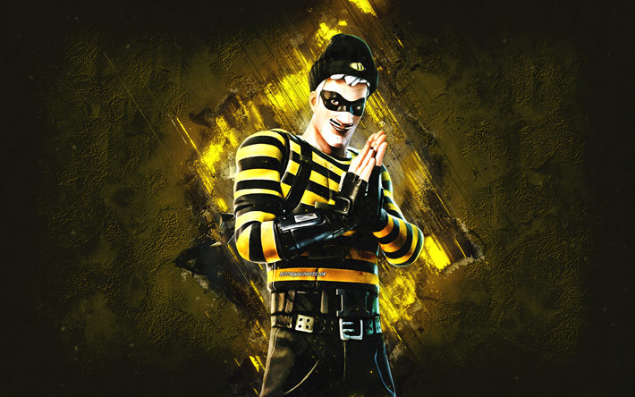Fortnite Bumble Scoundrel Skin, Fortnite, main characters, yellow stone background, Bumble Scoundrel, Fortnite skins, Bumble Scoundrel Skin, Bumble Scoundrel Fortnite, Fortnite characters