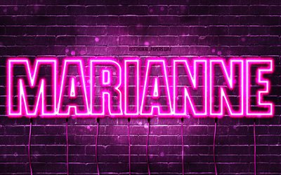 Happy Birthday Marianne, 4k, pink neon lights, Marianne name, creative, Marianne Happy Birthday, Marianne Birthday, popular french female names, picture with Marianne name, Marianne
