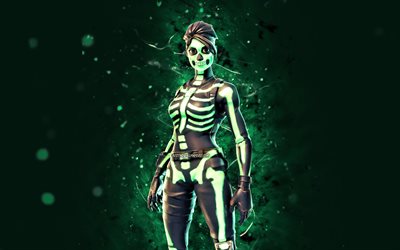Green Glow Skull Ranger, 4k, green neon lights, Fortnite Battle Royale, Fortnite characters, Green Glow Skull Ranger Skin, Fortnite, Green Glow Skull Ranger Fortnite