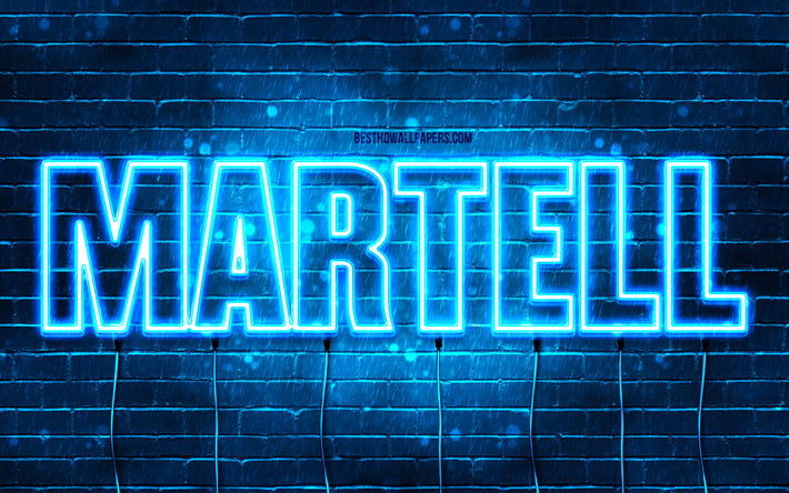 Happy Birthday Martell, 4k, blue neon lights, Martell name, creative, Martell Happy Birthday, Martell Birthday, popular french male names, picture with Martell name, Martell