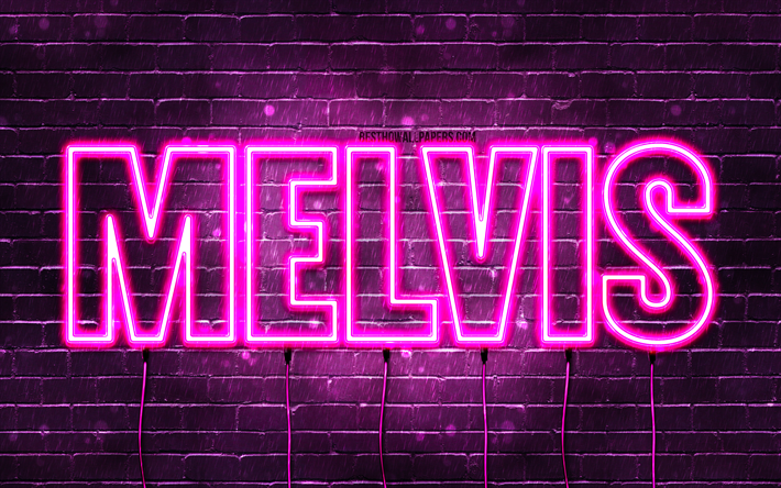 Happy Birthday Melvis, 4k, pink neon lights, Melvis name, creative, Melvis Happy Birthday, Melvis Birthday, popular french female names, picture with Melvis name, Melvis