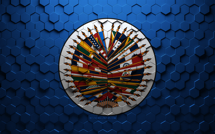 bandera de la organizaci&#243;n de los estados americanos, arte de panal, bandera de hex&#225;gonos de la organizaci&#243;n de los estados americanos, organizaci&#243;n de los estados americanos