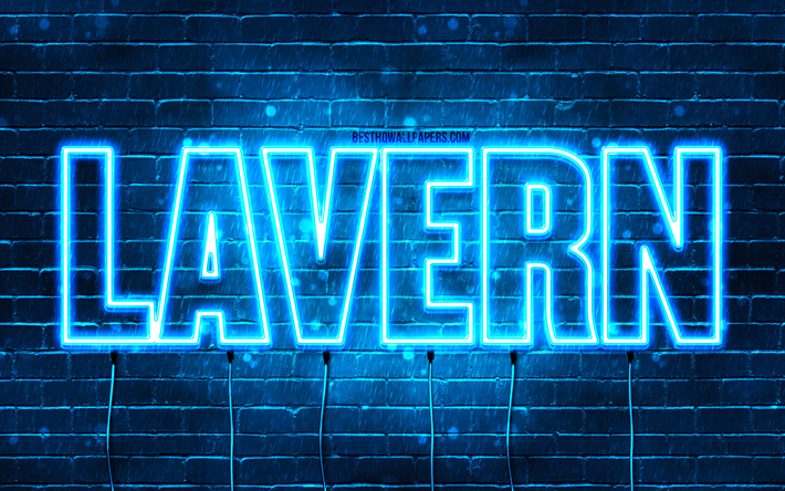 feliz anivers&#225;rio lavern, 4k, luzes de neon azuis, lavern nome, criativo, lavern feliz anivers&#225;rio, lavern anivers&#225;rio, nomes masculinos franceses populares, imagem com nome lavern, lavern