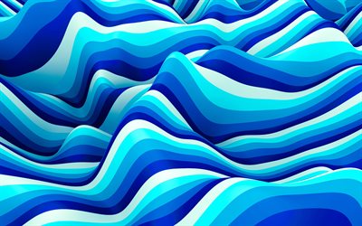 4k, material design, blue abstract waves, geomteric shapes, blue backgrounds, geometric art, background with waves, creative, artwork, abstract waves