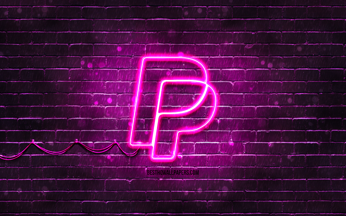 paypal logotipo roxo, 4k, roxo brickwall, paypal logotipo, sistemas de pagamento, paypal neon logotipo, paypal