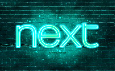 Next turquoise logo, 4k, turquoise brickwall, Next logo, brands, Next neon logo, Next