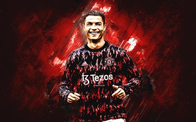 CR7, Cristiano Ronaldo, portrait, Manchester United FC, red uniform, Premier League, England, football
