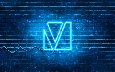 Verbatim blue logo, 4k, blue brickwall, Verbatim logo, brands, Verbatim neon logo, Verbatim