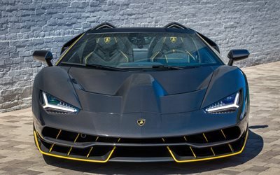 Lamborghini Centenaire, 2017, Roadster, vue de Face, supercar, noir, Centenaire, Lamborghini